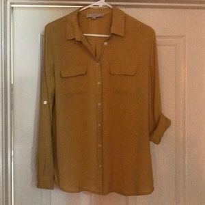 Mustard button down blouse